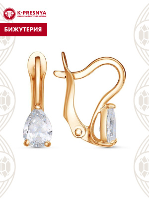 Серьги бижутерия, покрытие - золочение, вставка - фианит (недрагоценный камень)