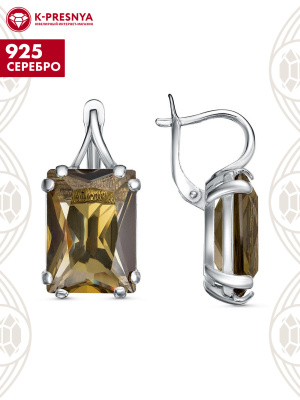 Серьги серебро 925 пробы, покрытие - родирование, вставка - стекло ювелирное собственной огранки