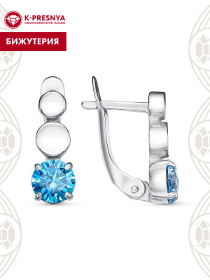 Серьги бижутерия, покрытие - платинирование, вставка - фианит (недрагоценный камень)