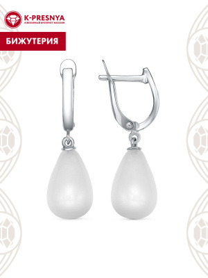 Серьги бижутерия, покрытие - платинирование, вставка - искуственный оникс