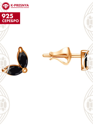 Серьги серебро 925 пробы, покрытие - золочение, вставка - фианит (недрагоценный камень)