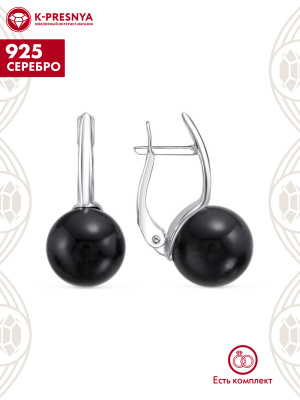 Серьги серебро 925 пробы, покрытие - родирование, вставка - имитация жемчуга