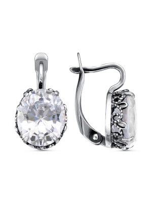 Серьги серебро 925 пробы, покрытие - оксидирование, вставка - фианит (недрагоценный камень)