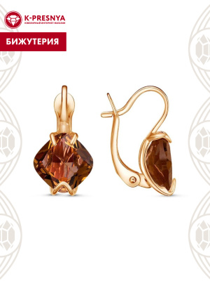 Серьги бижутерия, покрытие - золочение, вставка - искусственный султанит