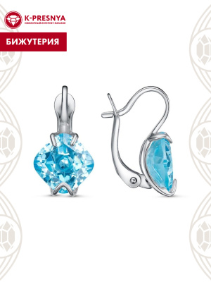 Серьги бижутерия, покрытие - платинирование, вставка - фианит (недрагоценный камень)