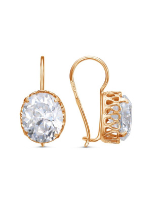 Серьги серебро 925 пробы, покрытие - золочение, вставка - фианит (недрагоценный камень)