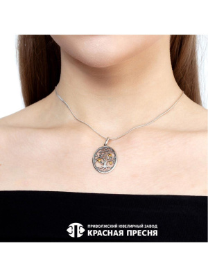 Подвеска бижутерия, покрытие - серебрение с оксидированием, выборочное золочение, без вставок