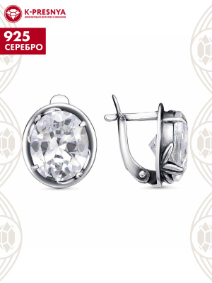 Серьги серебро 925 пробы, покрытие - оксидирование, вставка - фианит (недрагоценный камень)