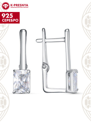 Серьги серебро 925 пробы, покрытие - платинирование, вставка - фианит (недрагоценный камень)