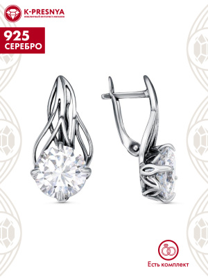 Серьги серебро 925 пробы, покрытие - оксидирование, вставка - фианит (недрагоценный камень)