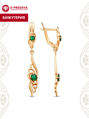Серьги бижутерия, покрытие - золочение, вставка - искусственная шпинель