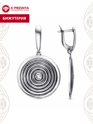 Серьги бижутерия, покрытие - серебрение с оксидированием, вставка - стекло ювелирное preciosa