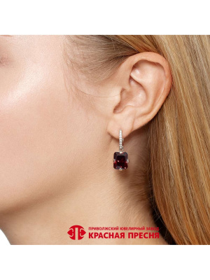 Серьги серебро 925 пробы, покрытие - родирование, вставка - фианит (недрагоценный камень)