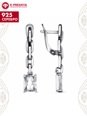 Серьги серебро 925 пробы, покрытие - оксидирование, вставка - фианит (недрагоценный камень)