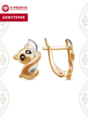 Серьги бижутерия, покрытие - золочение, выборочное родирование, отделка - эмаль, без вставок
