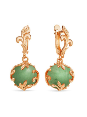 Серьги бижутерия, покрытие - золочение, вставка - искусственный нефрит