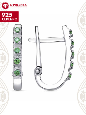 Серьги серебро 925 пробы, покрытие - родирование, вставка - искусственная шпинель