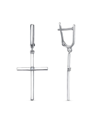 Серьги серебро 925 пробы, покрытие - родирование, вставка - фианит (недрагоценный камень)