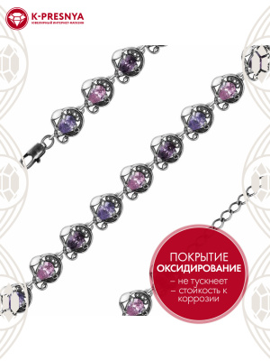 Браслет серебро 925 пробы, покрытие - оксидирование, вставка - фианит (недрагоценный камень)