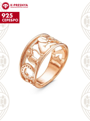 Кольцо серебро 925 пробы, покрытие - золочение, без вставок