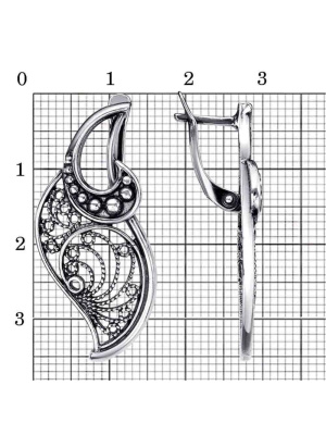 Серьги бижутерия, покрытие - серебрение с оксидированием, без вставок