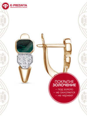 Серьги серебро 925 пробы, покрытие - золочение, выборочное родирование, отделка - эмаль