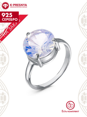 Кольцо серебро 925 пробы, покрытие - родирование, вставка - искусственный лунный камень