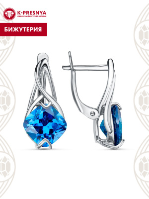 Серьги бижутерия, покрытие - платинирование, вставка - фианит (недрагоценный камень)