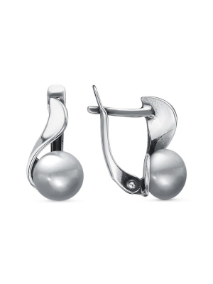 Серьги бижутерия, покрытие - серебрение с оксидированием, вставка - культивированный жемчуг