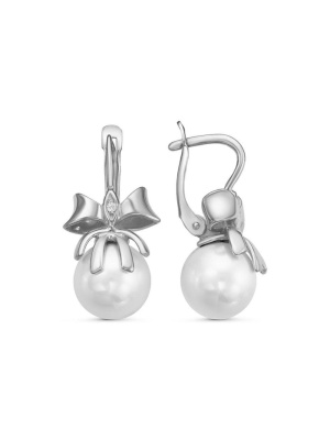 Серьги бижутерия, покрытие - серебрение с оксидированием, вставка - имитация жемчуга, стекло ювелирное preciosa