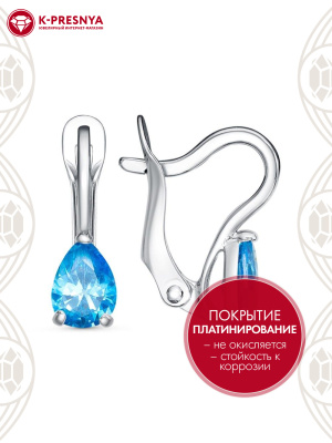 Серьги бижутерия, покрытие - платинирование, вставка - фианит (недрагоценный камень)