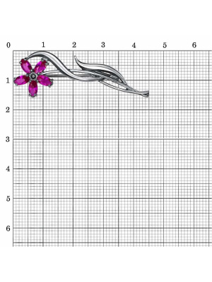 Брошь бижутерия, покрытие - серебрение с оксидированием, вставка - синтетический корунд