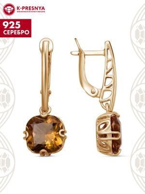 Серьги серебро 925 пробы, покрытие - золочение, вставка - искусственный султанит