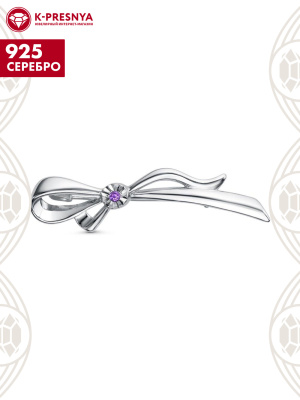 Брошь серебро 925 пробы, покрытие - родирование, отделка - алмазная грань, вставка - фианит (недрагоценный камень)