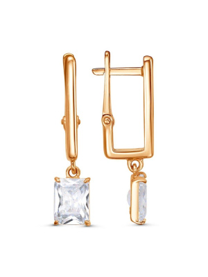 Серьги бижутерия, покрытие - золочение, вставка - фианит (недрагоценный камень)