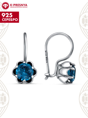 Серьги серебро 925 пробы, покрытие - оксидирование, вставка - искусственная шпинель