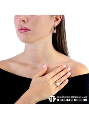 Серьги серебро 925 пробы, покрытие - золочение, вставка - имитация жемчуга