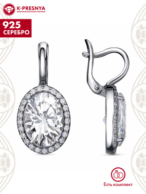 Серьги серебро 925 пробы, покрытие - оксидирование, вставка - фианит (недрагоценный камень)