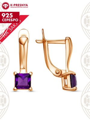Серьги серебро 925 пробы, покрытие - золочение, вставка - аметист (полудрагоценный камень)