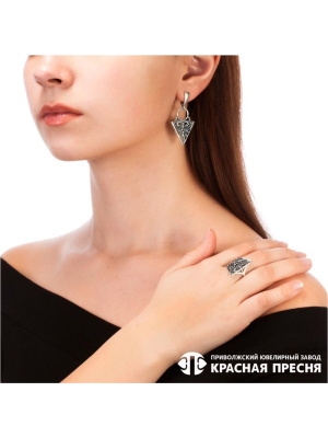 Серьги серебро 925 пробы, покрытие - оксидирование, без вставок