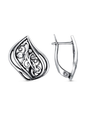 Серьги бижутерия, покрытие - серебрение с оксидированием, без вставок