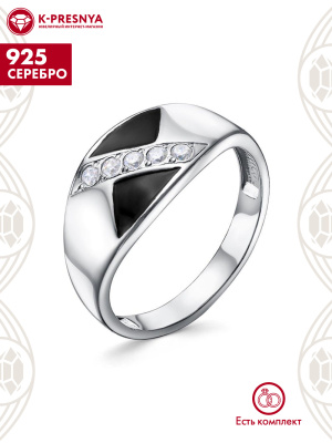 Кольцо серебро 925 пробы, покрытие - платинирование, отделка - эмаль, вставка - фианит (недрагоценный камень)