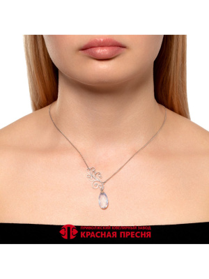 Колье бижутерия, покрытие - платинирование, вставка - фианит (недрагоценный камень)