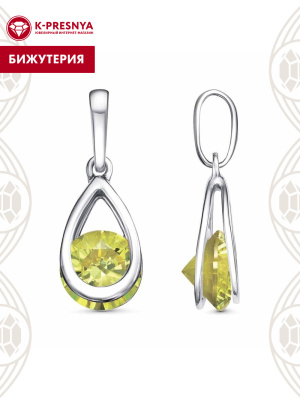 Подвеска бижутерия, покрытие - платинирование, вставка - фианит (недрагоценный камень)