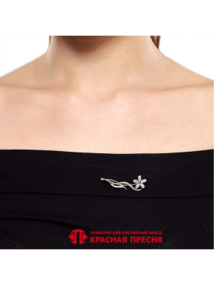 Брошь серебро 925 пробы, покрытие - оксидирование, вставка - фианит (недрагоценный камень)