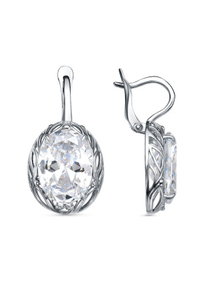 Серьги бижутерия, покрытие - серебрение с оксидированием, вставка - фианит (недрагоценный камень)