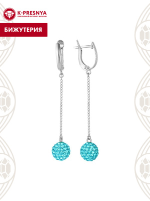 Серьги бижутерия, покрытие - серебрение, вставка - стекло ювелирное