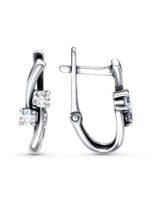 Серьги бижутерия, покрытие - серебрение с оксидированием, вставка - фианит (недрагоценный камень)