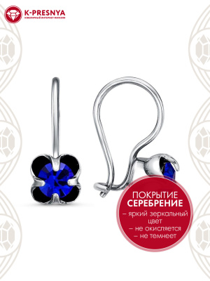 Серьги бижутерия, покрытие - серебрение с оксидированием, вставка - стекло ювелирное preciosa