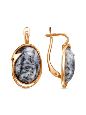 Серьги бижутерия, покрытие - золочение, вставка - пинолит